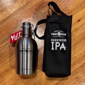 Ommegang Brewery Steel Nirvana Beer Growler with Black Carrying Bag - Engraved